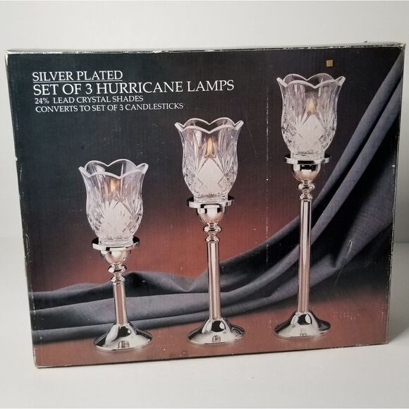 Vintage silver plated set of 3 hurricane candle - Picture 1 of 6